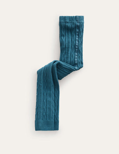 Cable Footless Tights-Larkspur Green