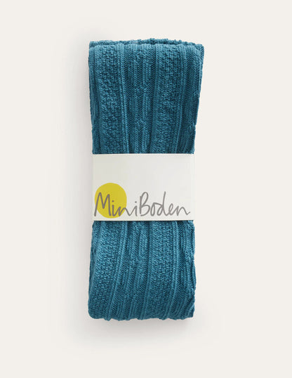 Cable Footless Tights-Larkspur Green
