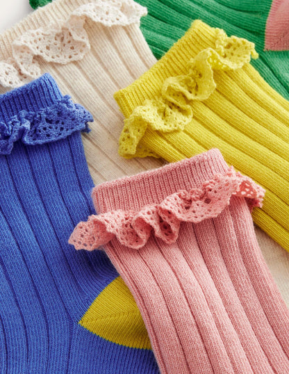 Ribbed Frilly Socks 5 Pack-Multi Pastel