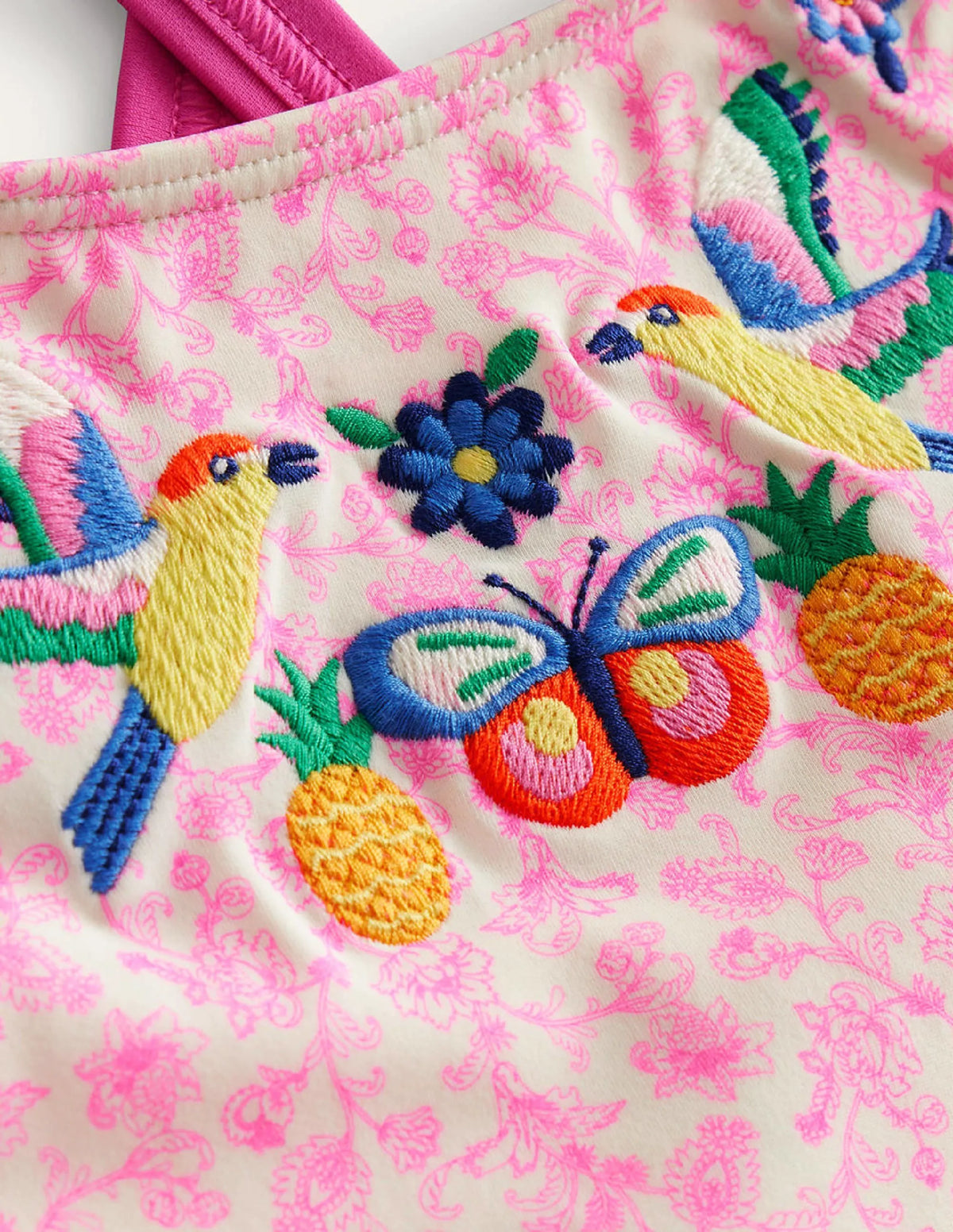 Embroidered Swimsuit-Festival Pink Summer Vine