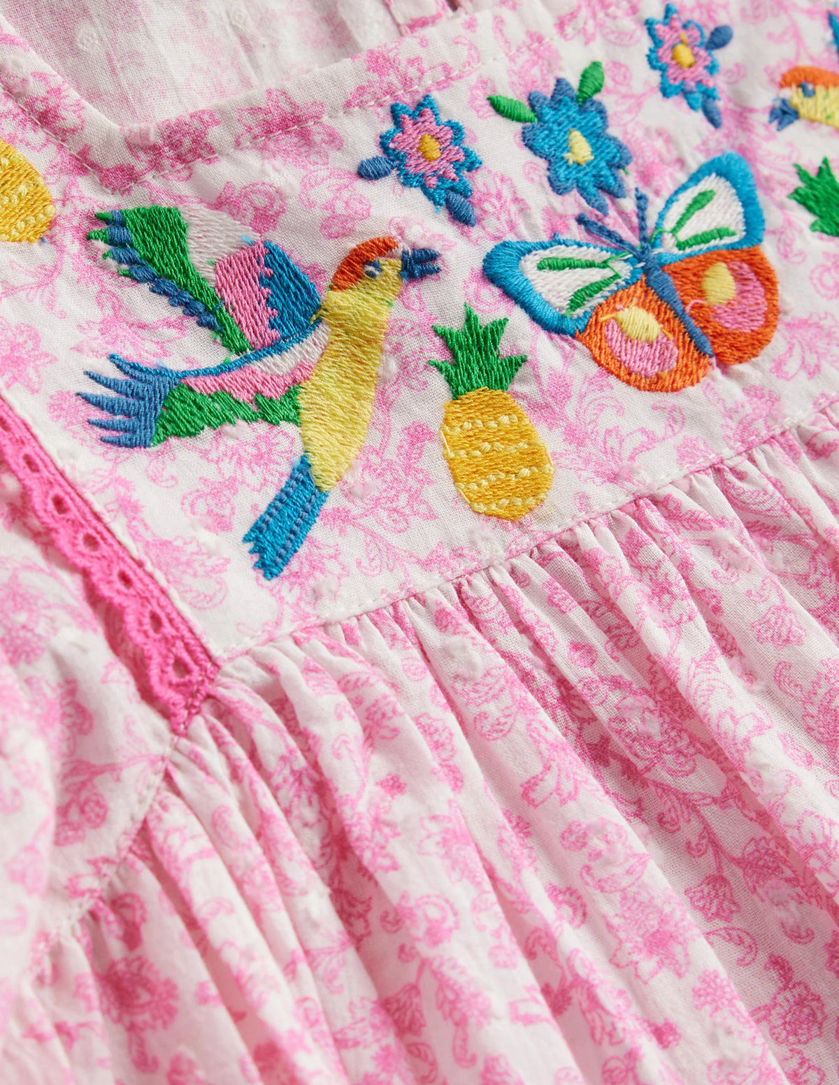 Embroidered Floaty Dress-Festival Pink Summer Vine