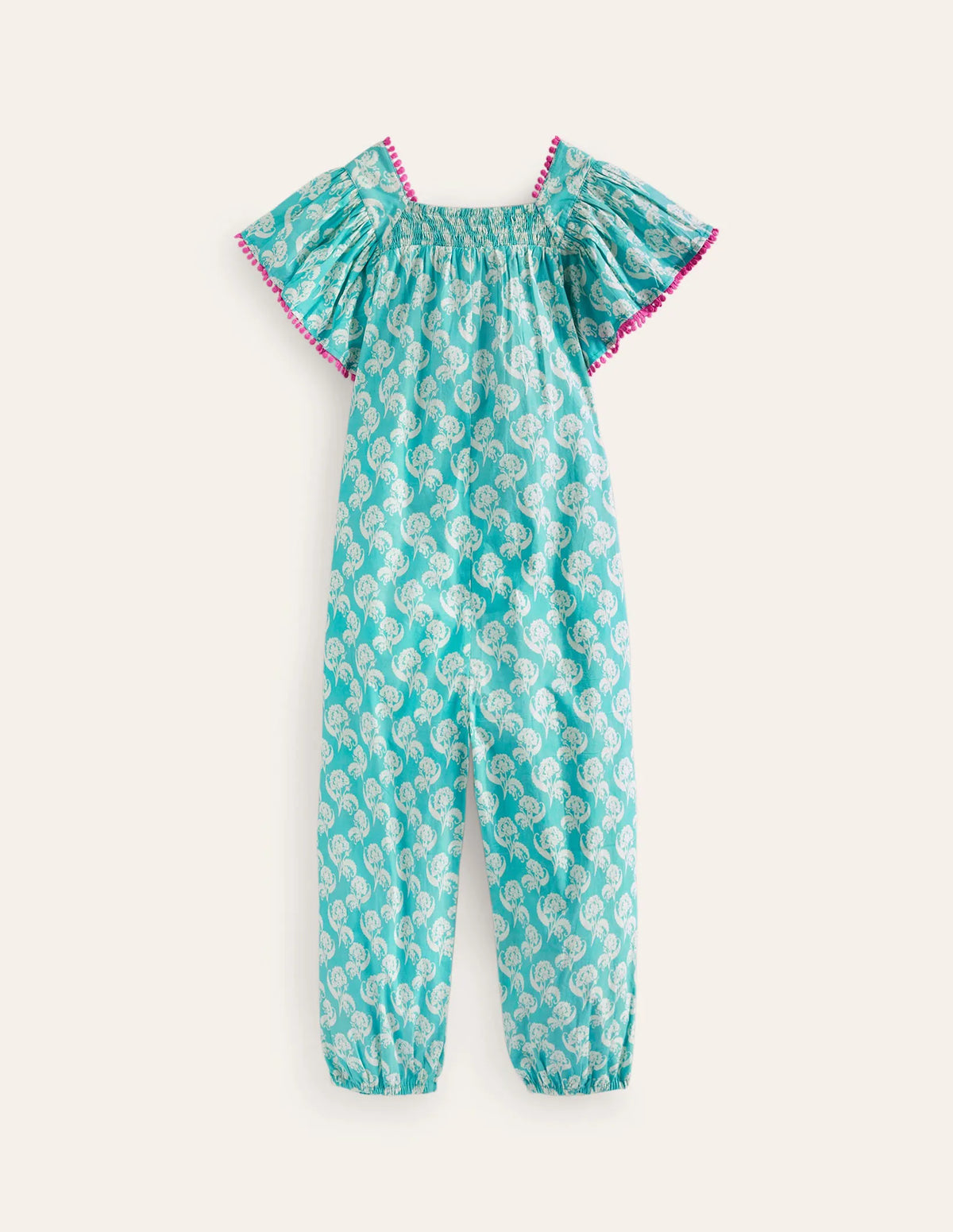 Relaxed Cotton-Poplin Romper-Delphinium Blue Floral Stamp