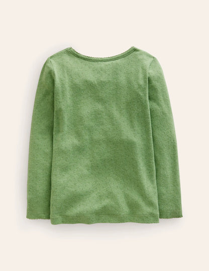 Long Sleeve Pointelle Top-English Ivy Green