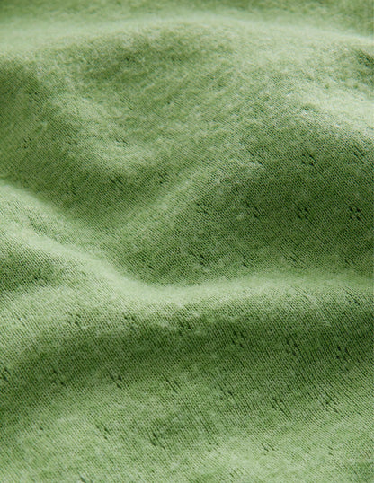 Long Sleeve Pointelle Top-English Ivy Green