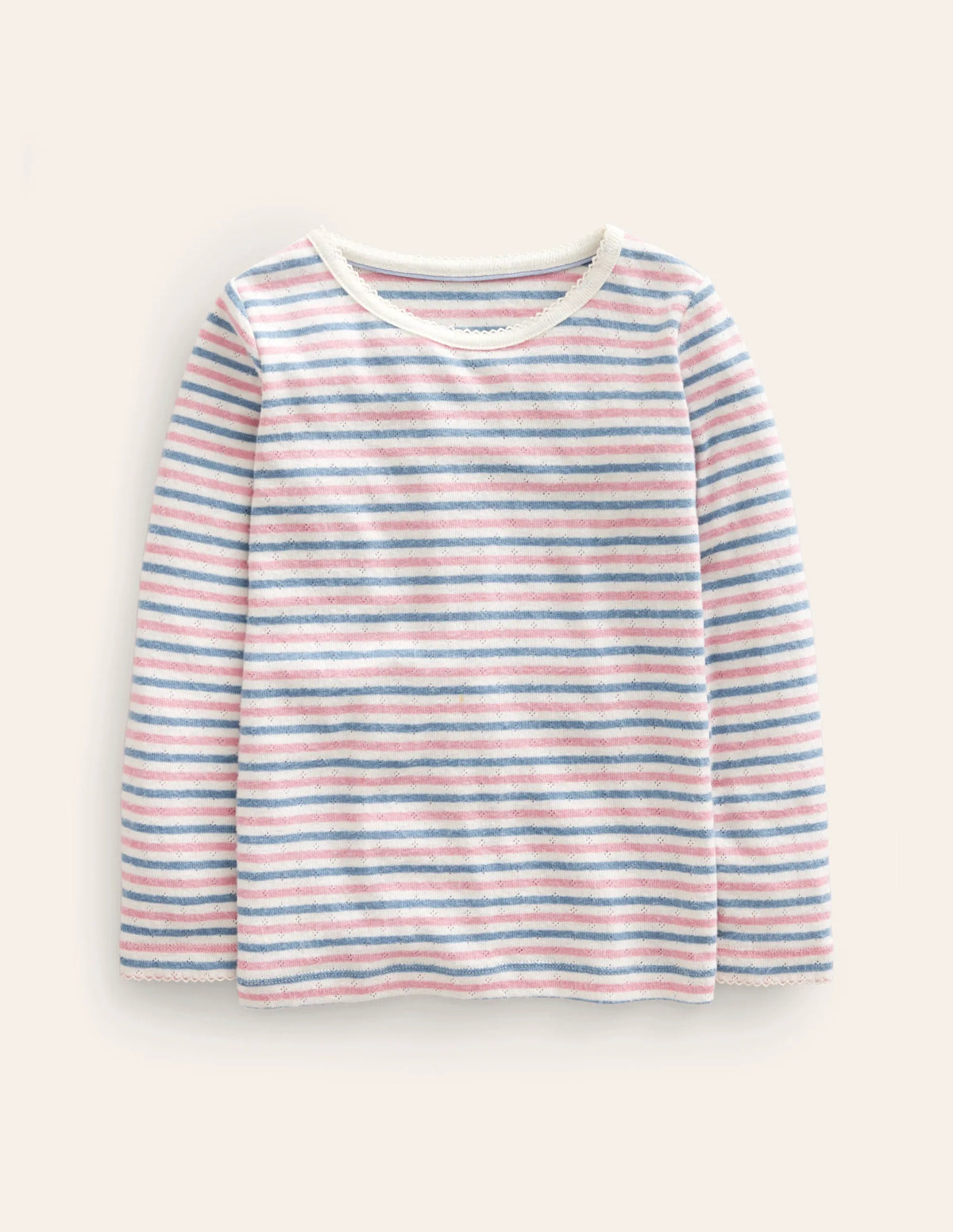 Long Sleeve Pointelle Top-Multi Stripe