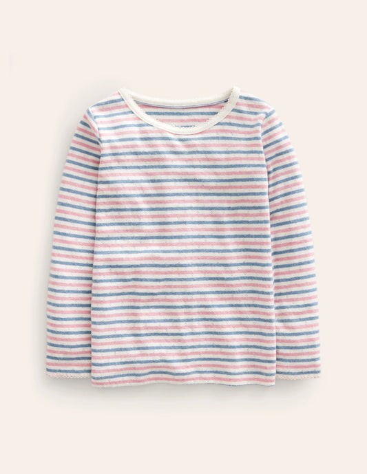 Long Sleeve Pointelle Top-Multi Stripe