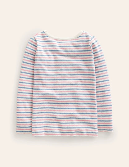 Long Sleeve Pointelle Top-Multi Stripe