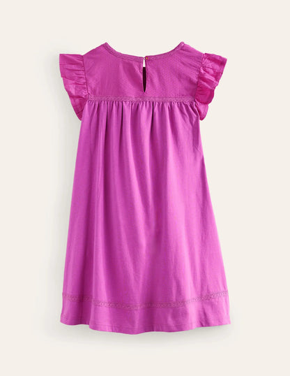 Flutter Sleeve Jersey Dress-Radiant Orchid Purple