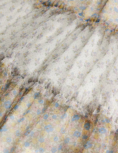 Tulle Midi Skirt-Multi Vintage Pattern