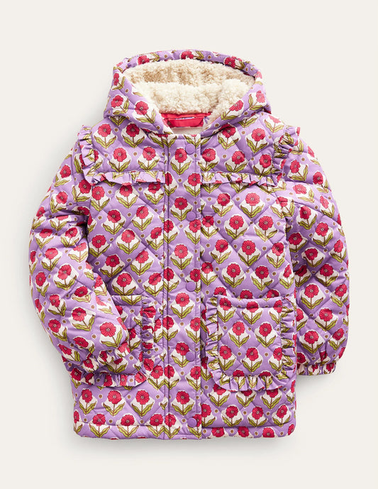 Scallop Quilted Anorak-Aster Purple Woodblock Flower