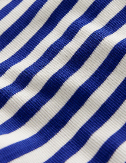 Cropped Long Sleeve T-shirt-Blue Wave/Ivory