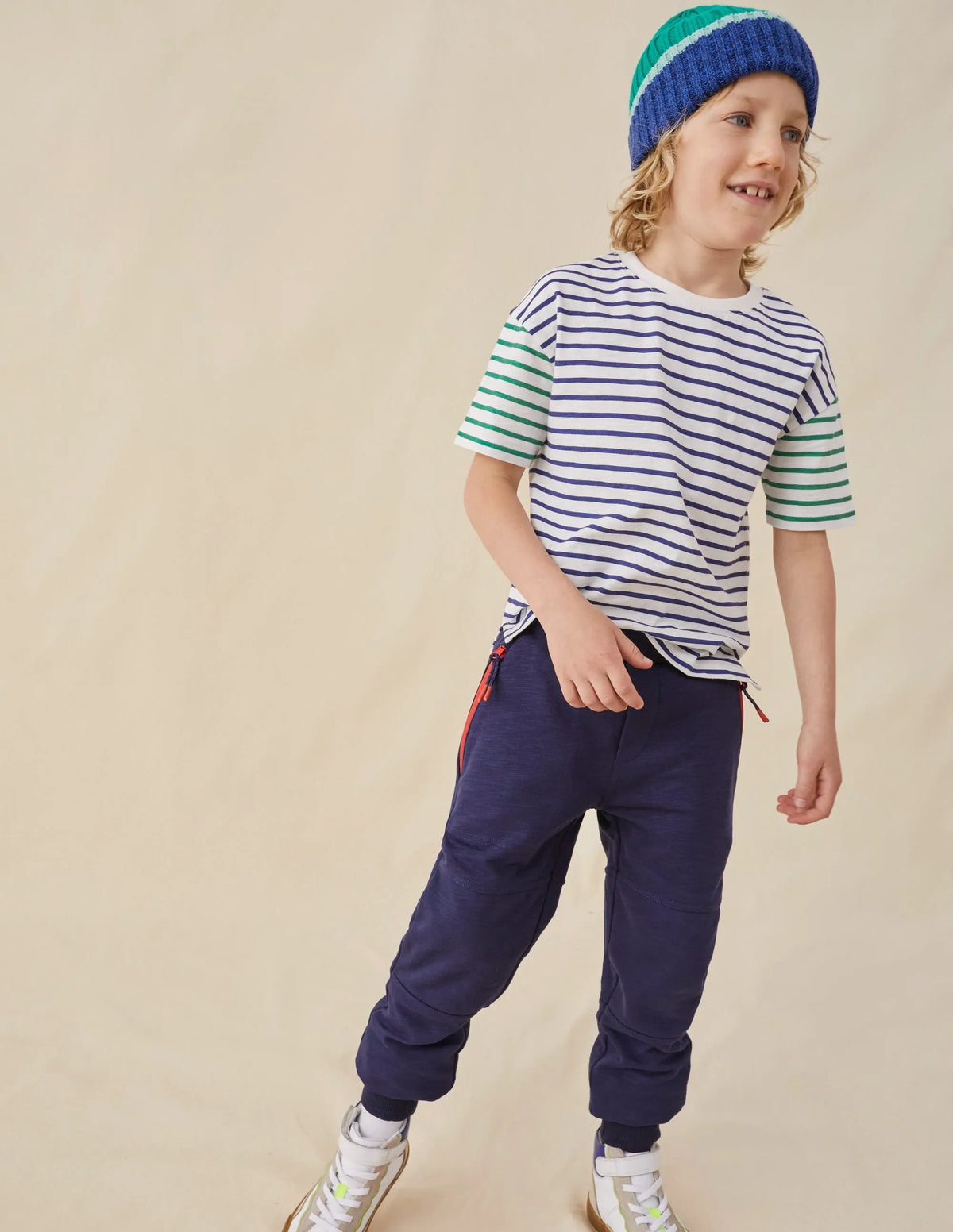 Boxy Short Sleeve Breton-Ivory/College Navy