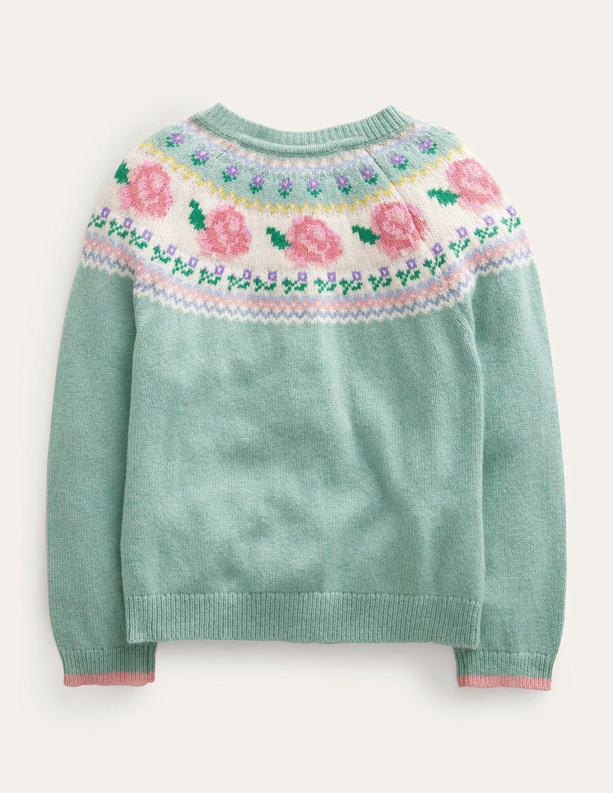 Fun Fair Isle Cardigan-Green Smoke Flowers