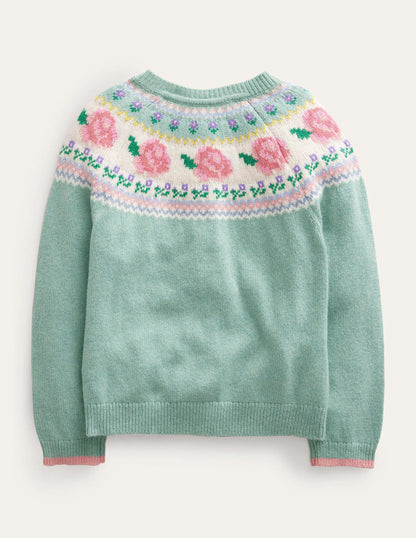 Fun Fair Isle Cardigan-Green Smoke Flowers