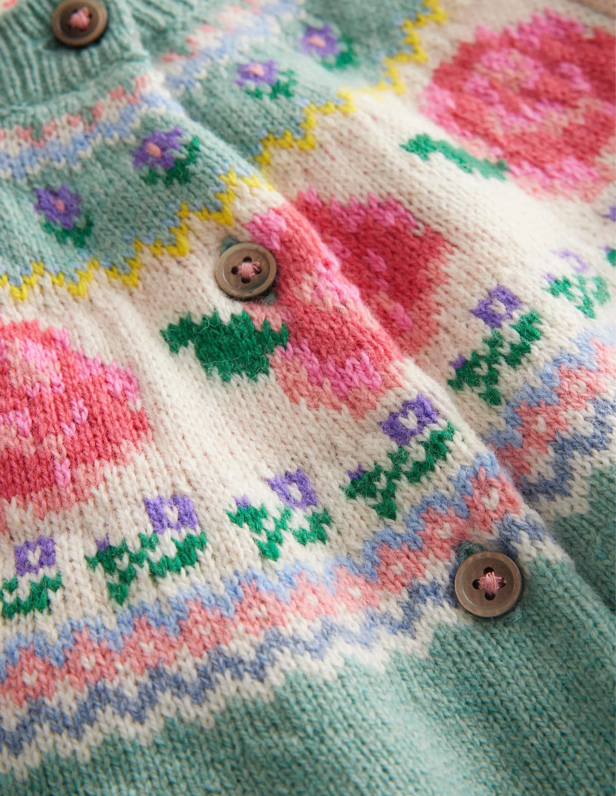 Fun Fair Isle Cardigan-Green Smoke Flowers