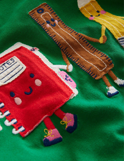 Puff Sleeve Appliqué T-shirt-Deep Green
