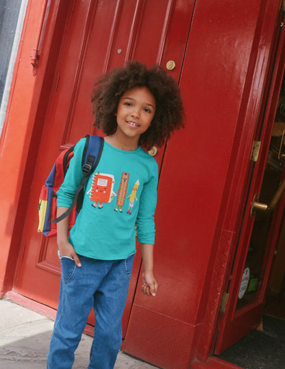Puff Sleeve Appliqué T-shirt-Deep Green
