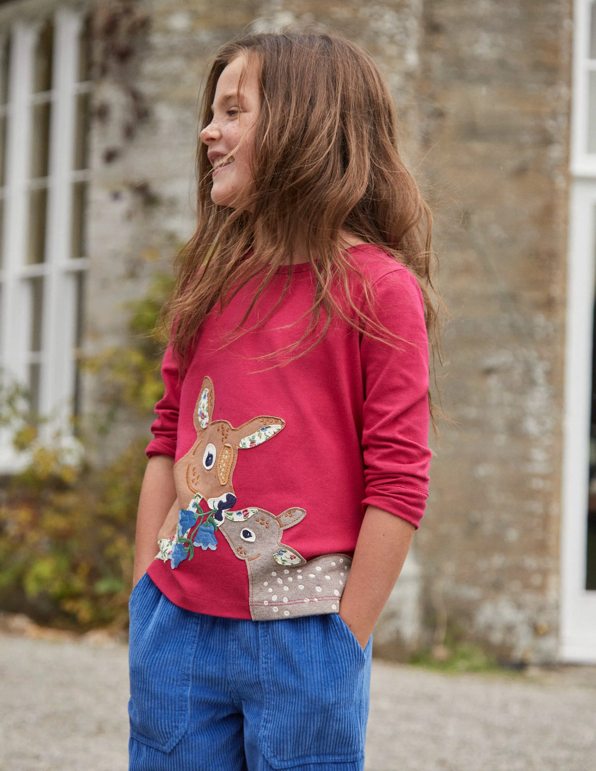 Puff Sleeve Appliqué T-shirt-Penelope Pink Deer