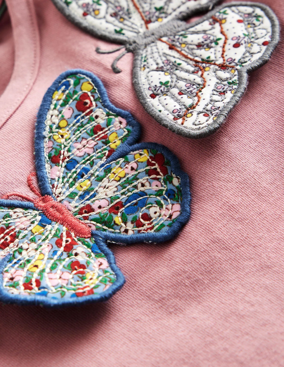 3D Appliqué T-Shirt-Almond Pink Butterflies