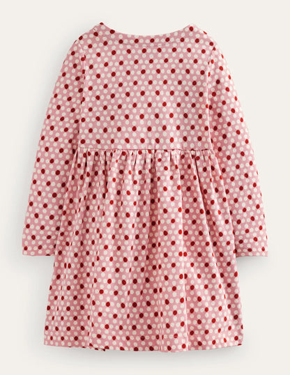 Long Sleeve Fun Jersey Dress-Almond Pink Geo Flower