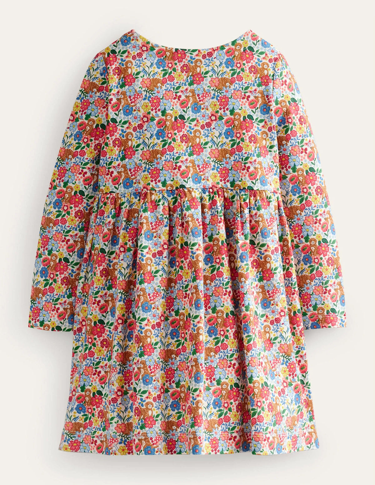 Long Sleeve Fun Jersey Dress-Multi Pups Floral