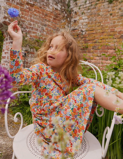 Long Sleeve Fun Jersey Dress-Multi Pups Floral