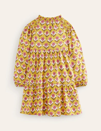 Tiered Jersey Dress-Sweetcorn Yellow Floral