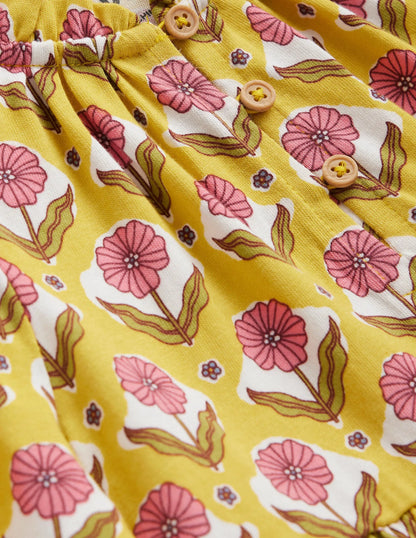Tiered Jersey Dress-Sweetcorn Yellow Floral
