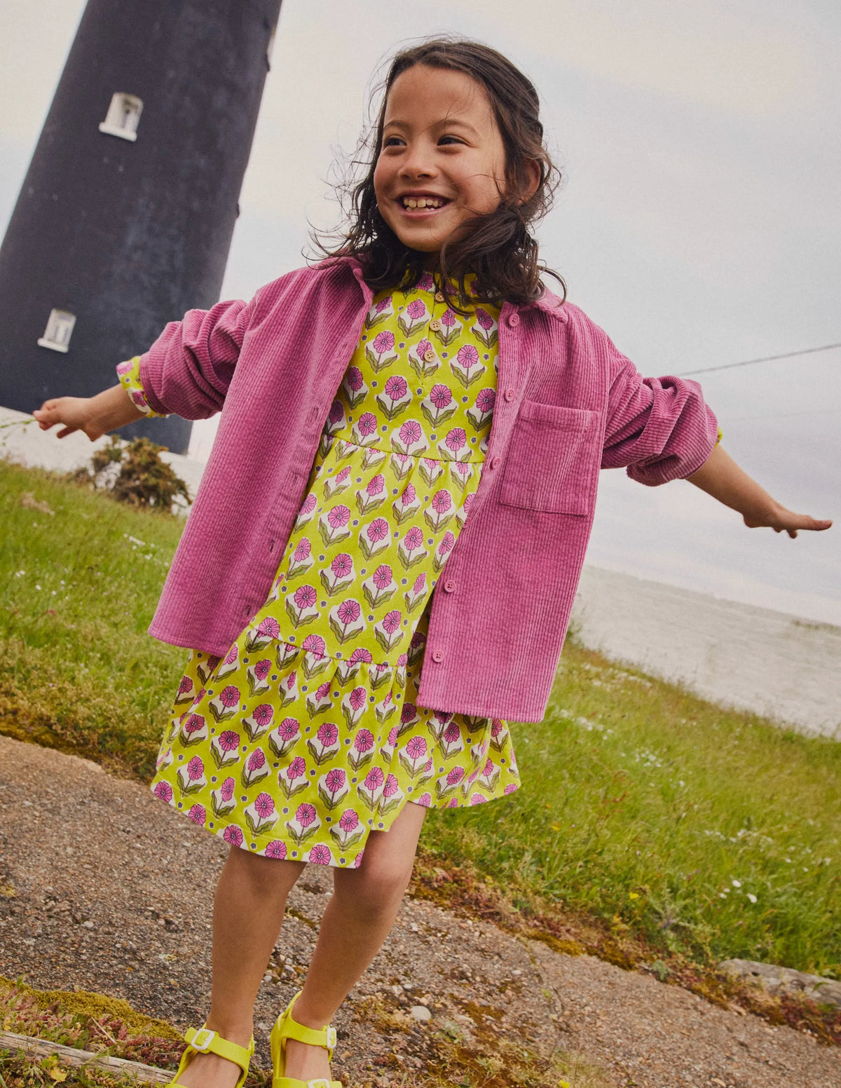 Tiered Jersey Dress-Sweetcorn Yellow Floral