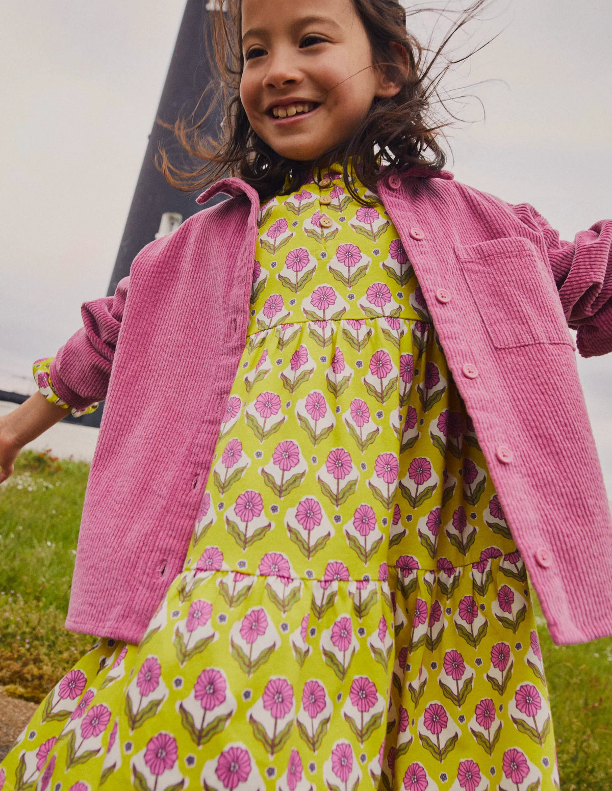 Tiered Jersey Dress-Sweetcorn Yellow Floral