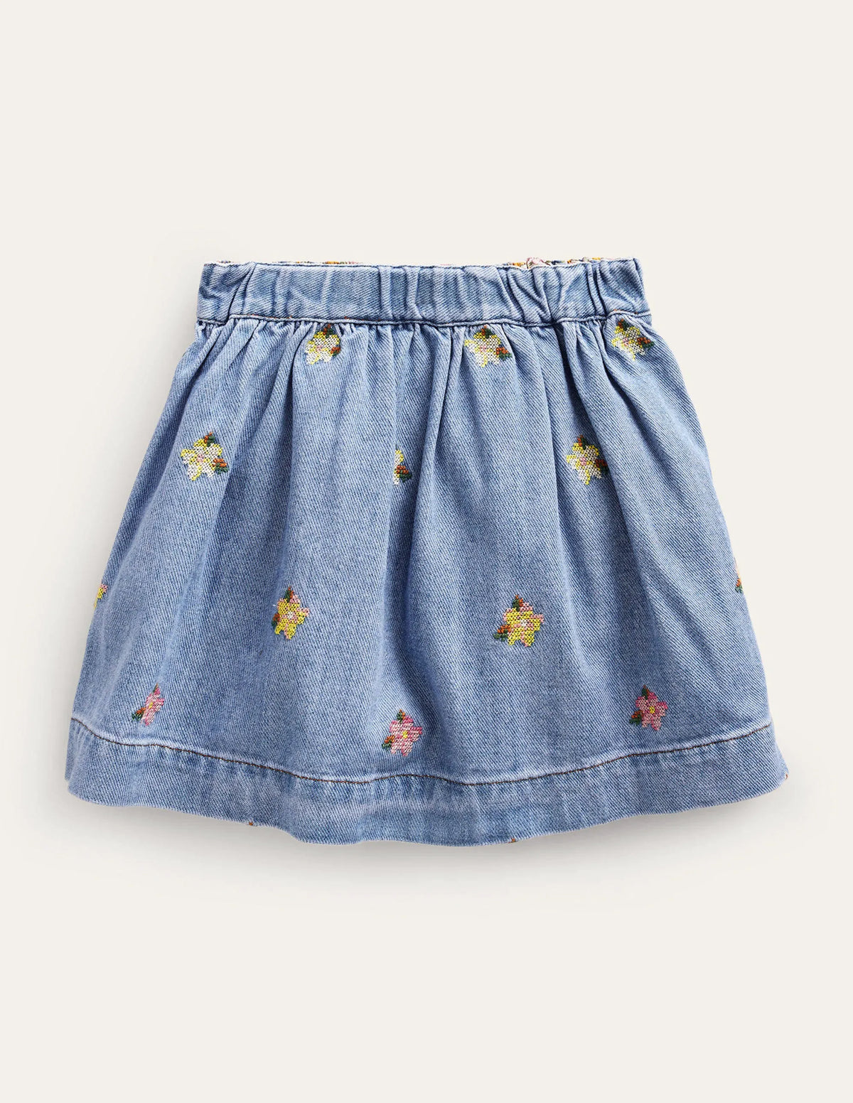 Button Through Twirly Skirt-Mid Chambray