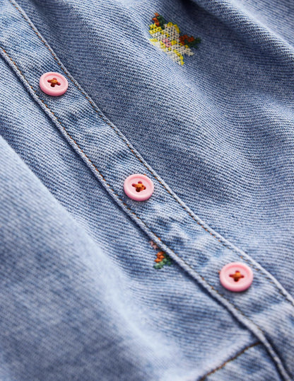 Button Through Twirly Skirt-Mid Chambray