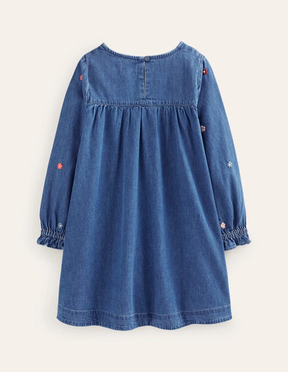 Logo Woven Embroidered Dress-Mid Vintage Denim