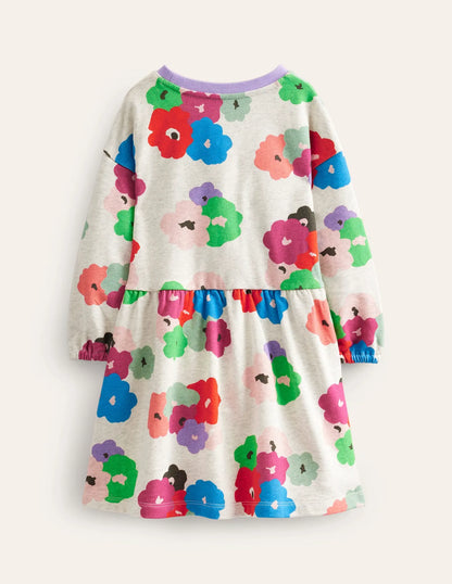 Relaxed Printed Sweat Dress-Mutli Abstract Floral