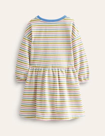 Relaxed Printed Sweat Dress-Starfuit/Almond Pink