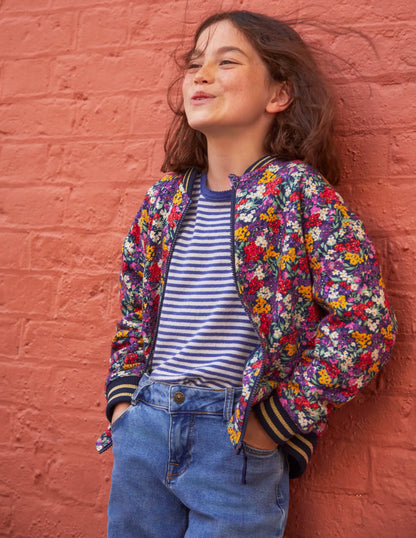 Jersey Printed Bomber-Multi Bloom