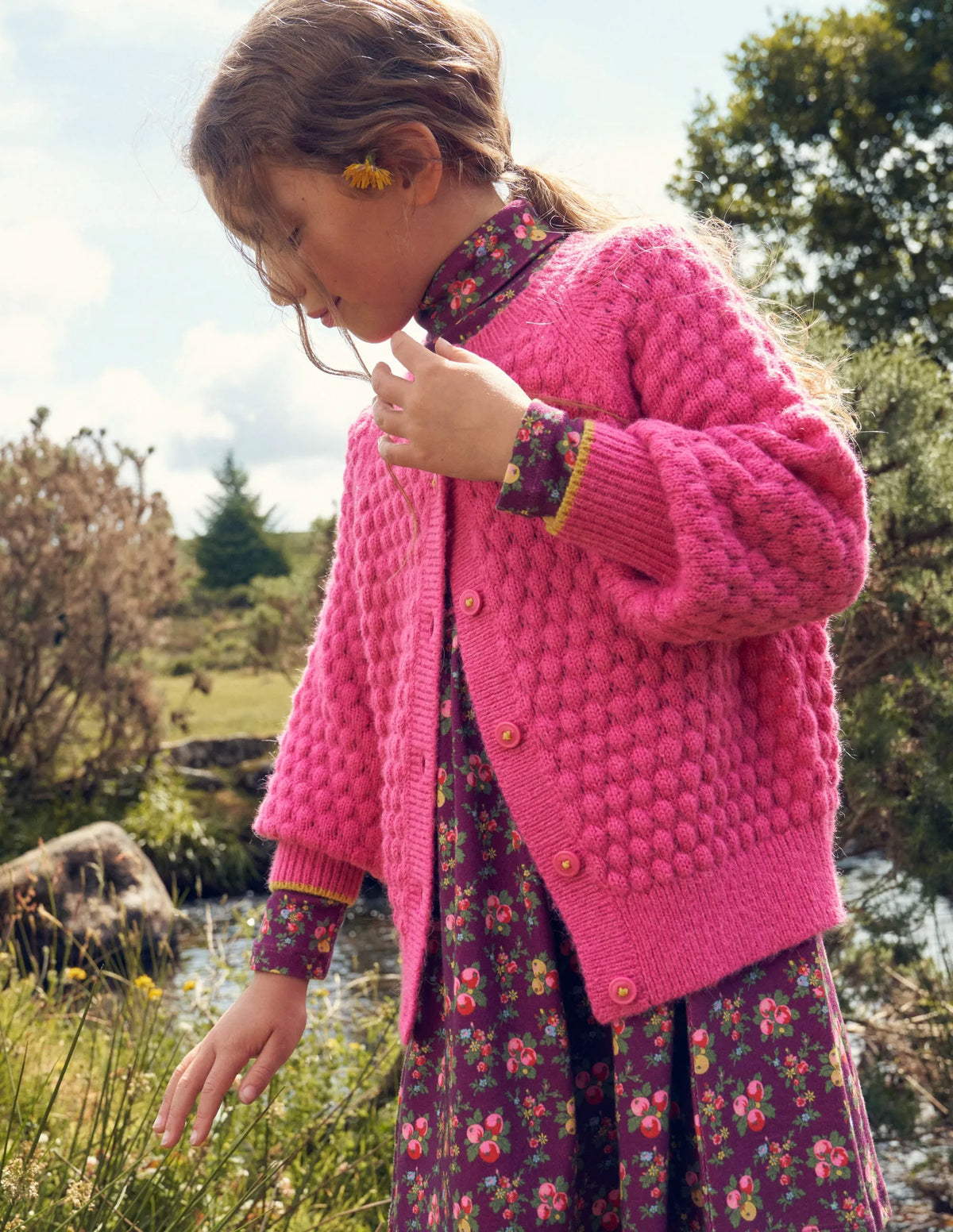 Bobble Stitch Cardigan-Mid Pink