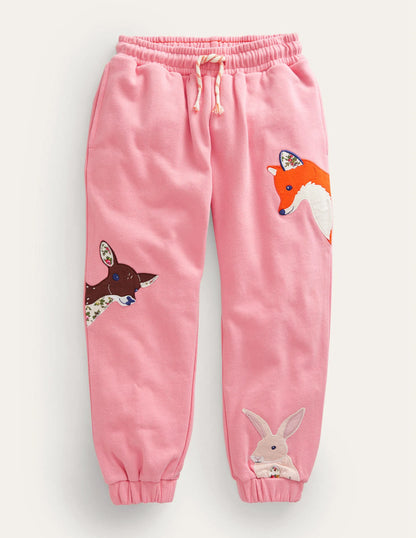 Appliqué Joggers-Almond Pink Animals
