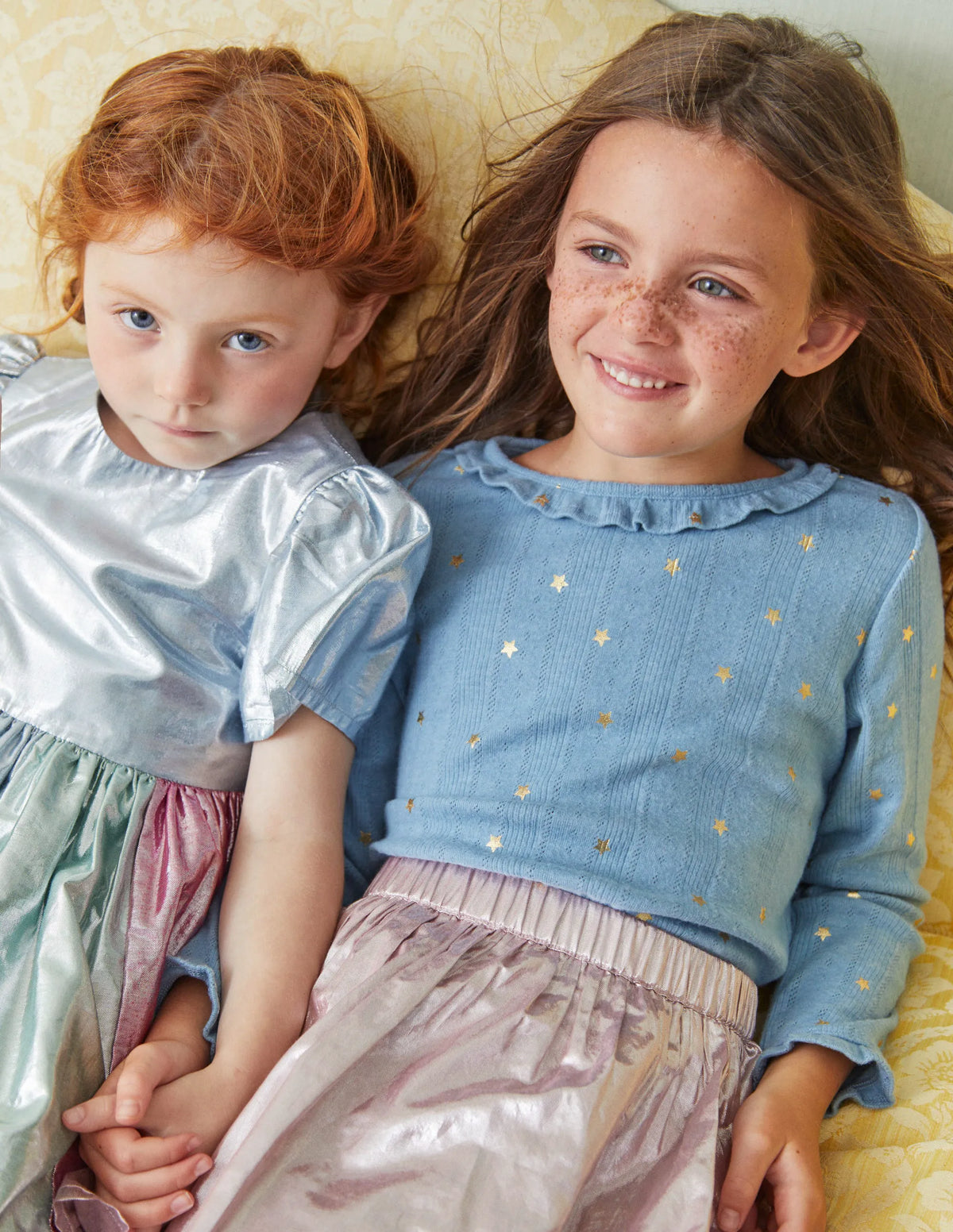 Ruffle Sparkle Pointelle-Pebble Blue Gold Star