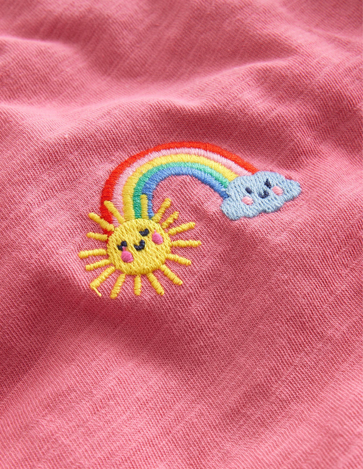 Embroidered Motif T-shirt-Pink Unicorn