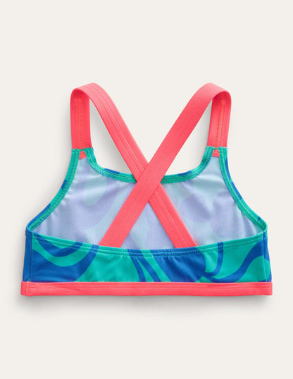Cross Back Bikini Top-Tropical Green Summer Stencil