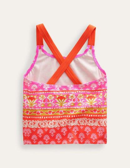 Cross Back Tankini Top-Firework Woodblock