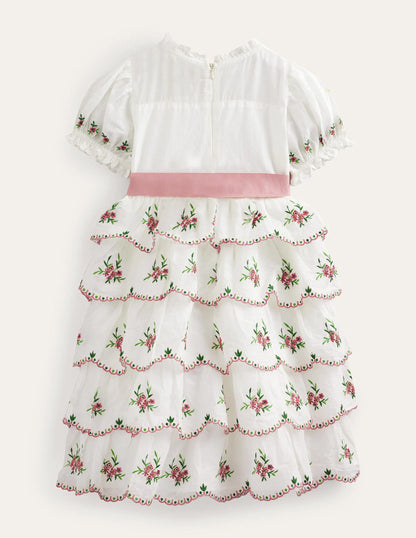 Embroidered Occasion Dress-Ivory