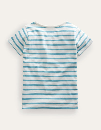 Appliqué T-Shirt-Aqua Sea/Ivory