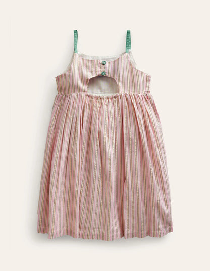 Back Detail Cut Out Dress-Lilac and Metallic Stripe