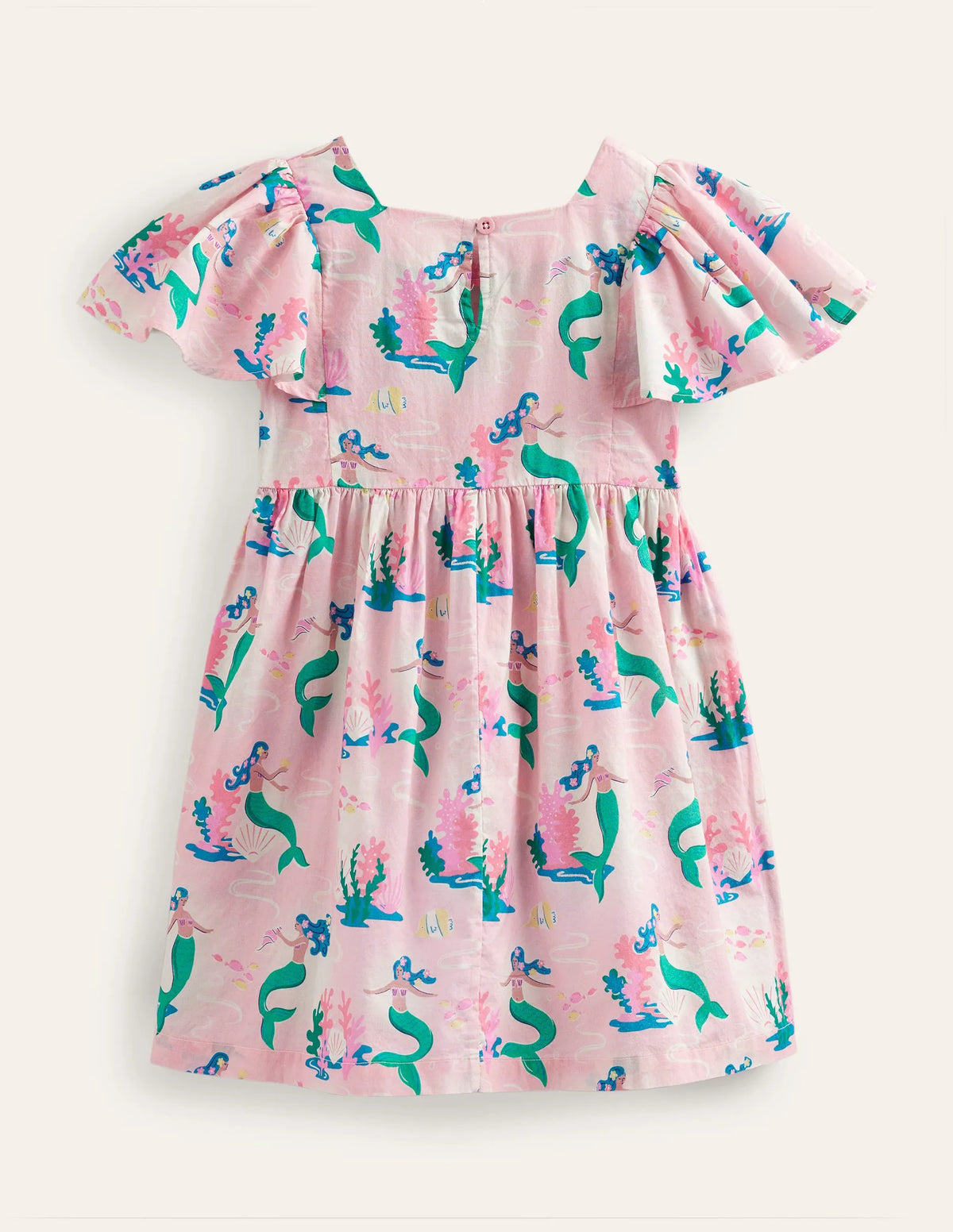 Flutter-Sleeve Printed Dress-Pink Magical Mermaid Ombre