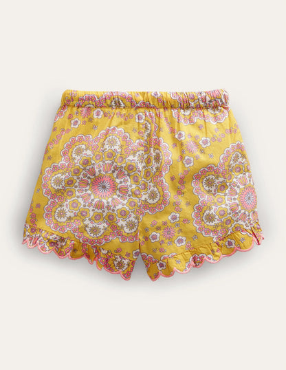 Scalloped-Hem Shorts-Sweetcorn Dizzy Daisy