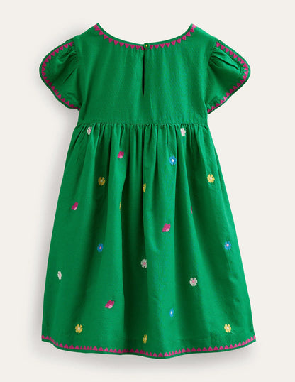 Embroidered Texture Dress-Rich Emerald