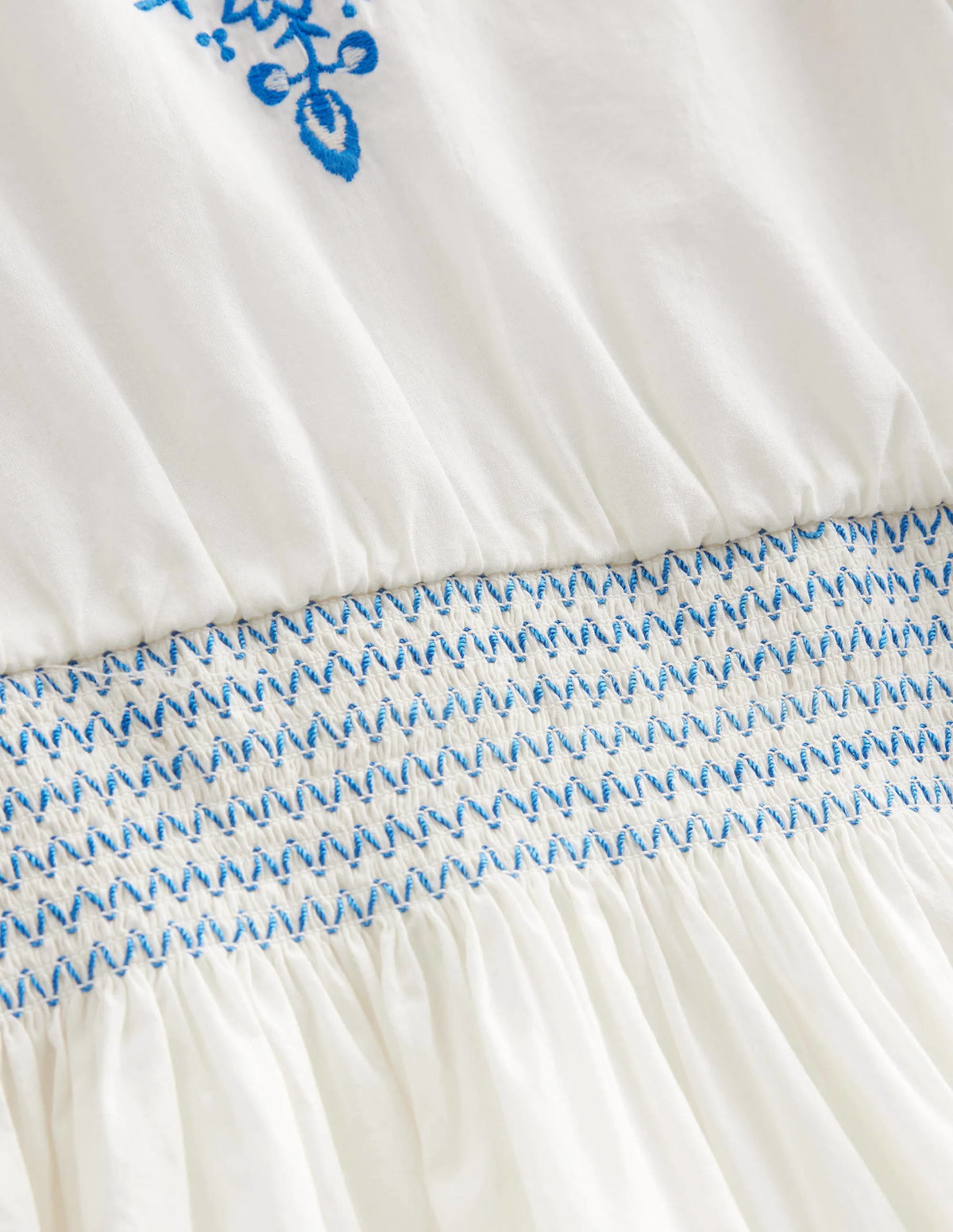 Embroidered Shirred Dress-Vanilla Pod