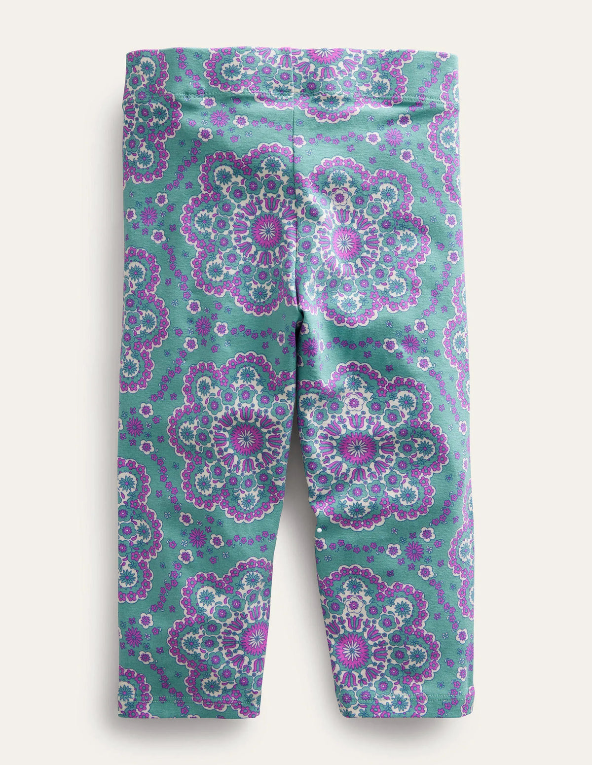 Fun Cropped Leggings-Aqua Sea Daisy